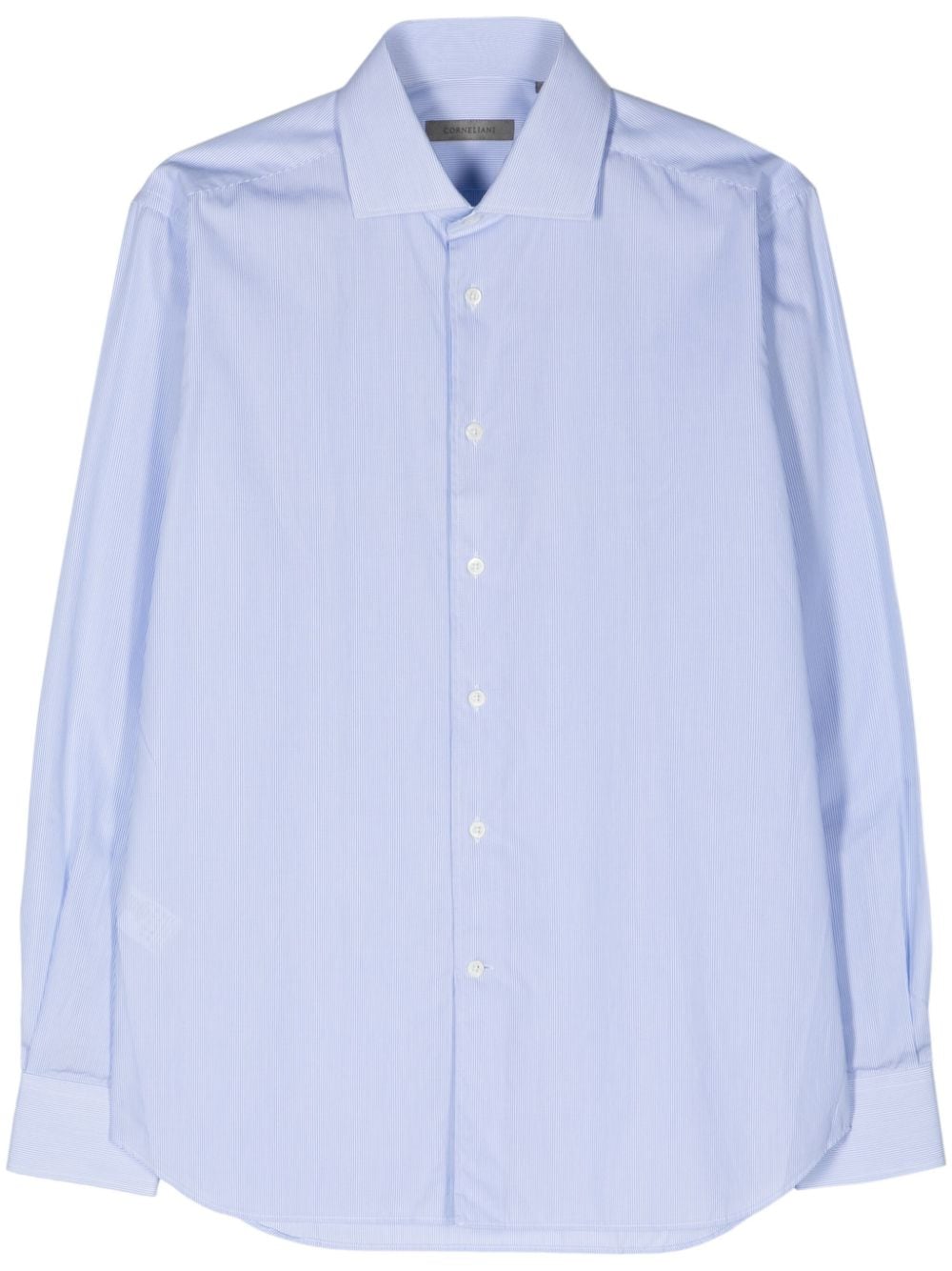 Shop Corneliani Pinstriped Cotton Shirt In Blue