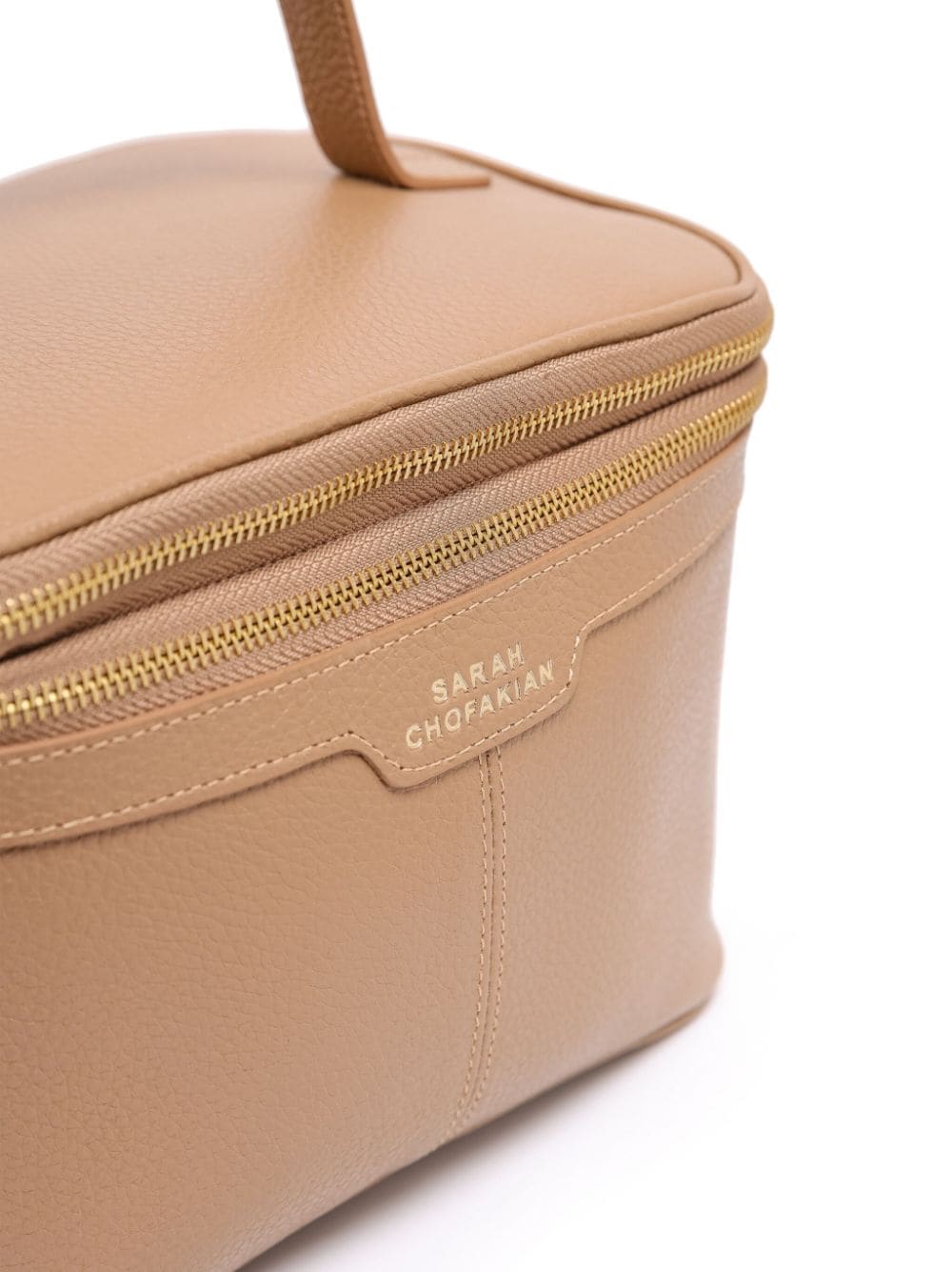 Shop Sarah Chofakian Logo-print Leather Make Up Bag In Neutrals
