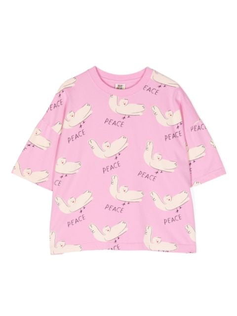 JELLYMALLOW bird-print cotton T-shirt