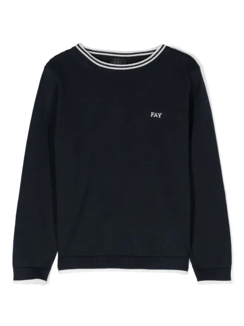 Fay Kids logo-embroidered striped-edge jumper