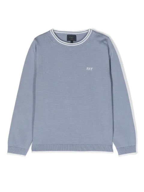 Fay Kids logo-embroidered striped-edge jumper