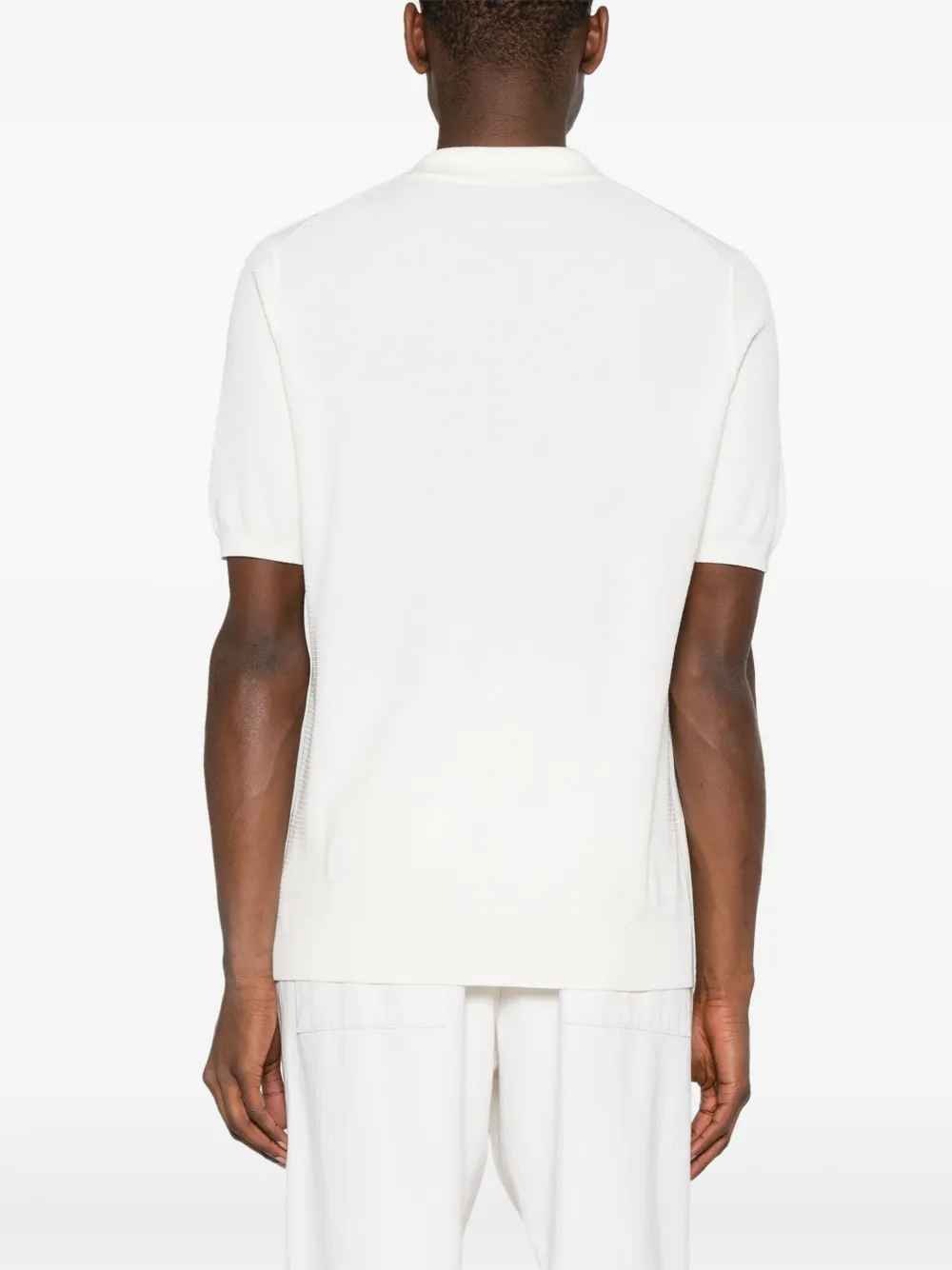 Shop Tagliatore Split-neck Ribbed-knit Polo Shirt In White