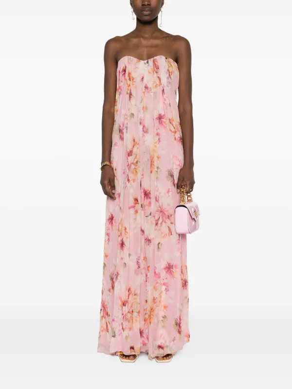 ワンピース A FERRETTI Silk dress with floral print Rosa Alyssia Midi Dress - One Shoulder Ruched Satin Dress in Pink
