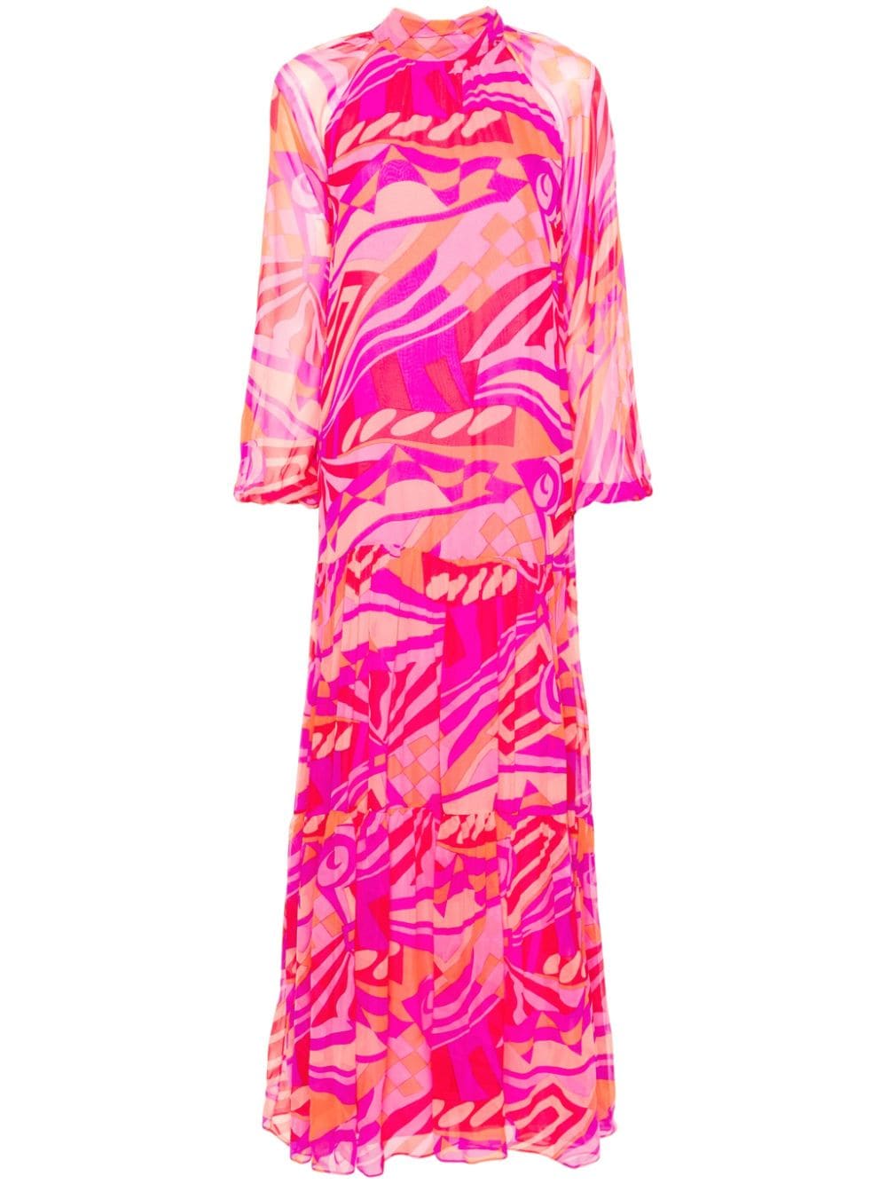 Nissa Abstract-print Silk Maxi Dress In Pink
