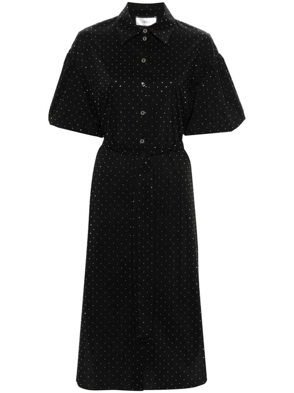 Nissa Rhinestone-embellished Midi Shirt Dress In Black