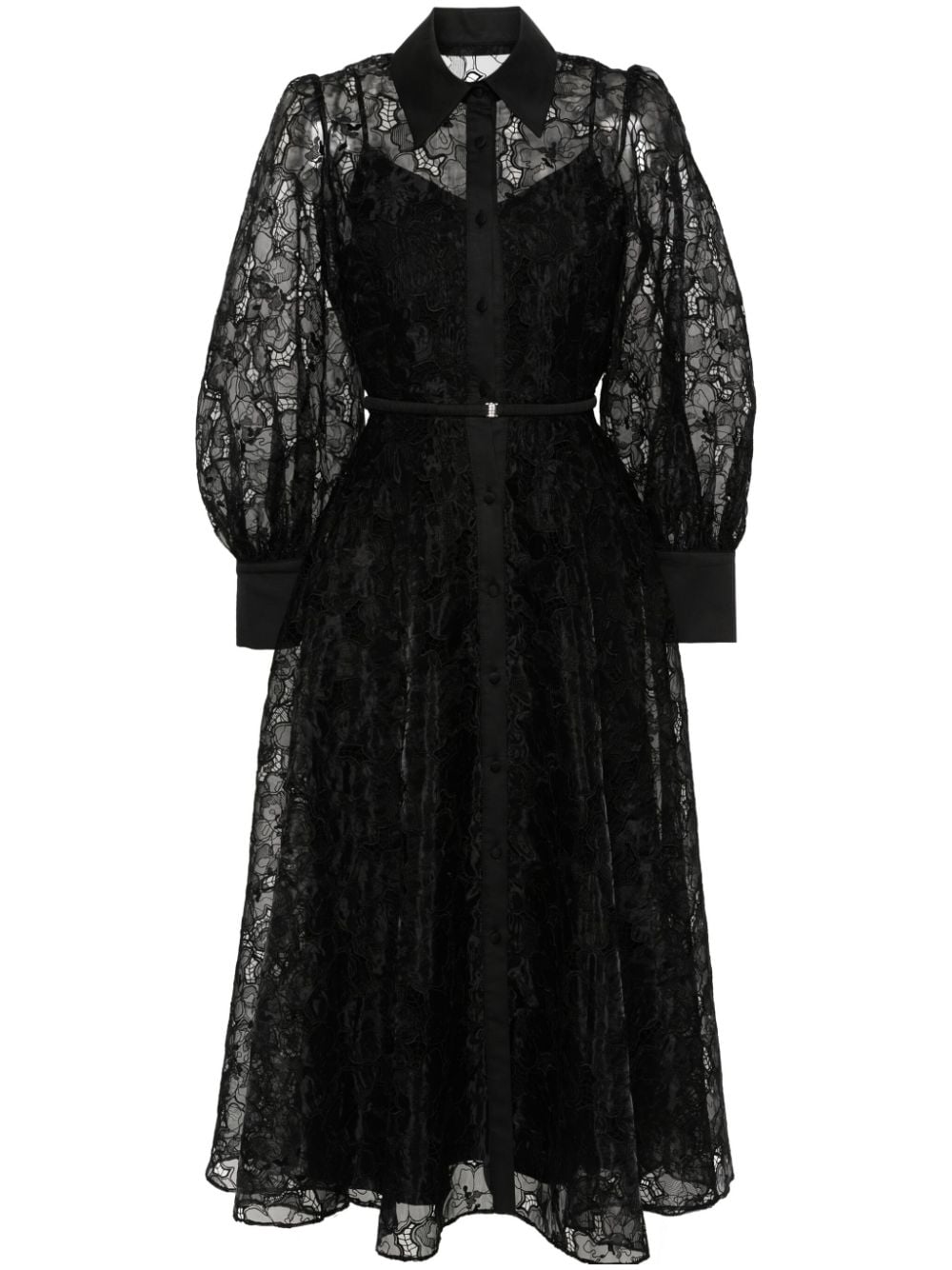 Nissa Floral-lace Midi Dress In Black