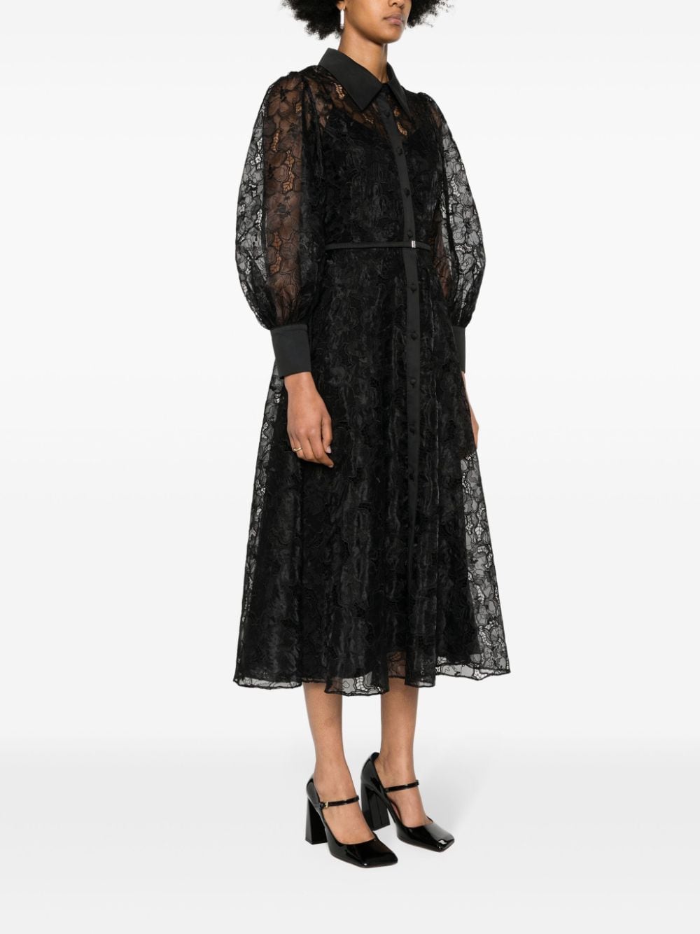 Shop Nissa Floral-lace Midi Dress In Black