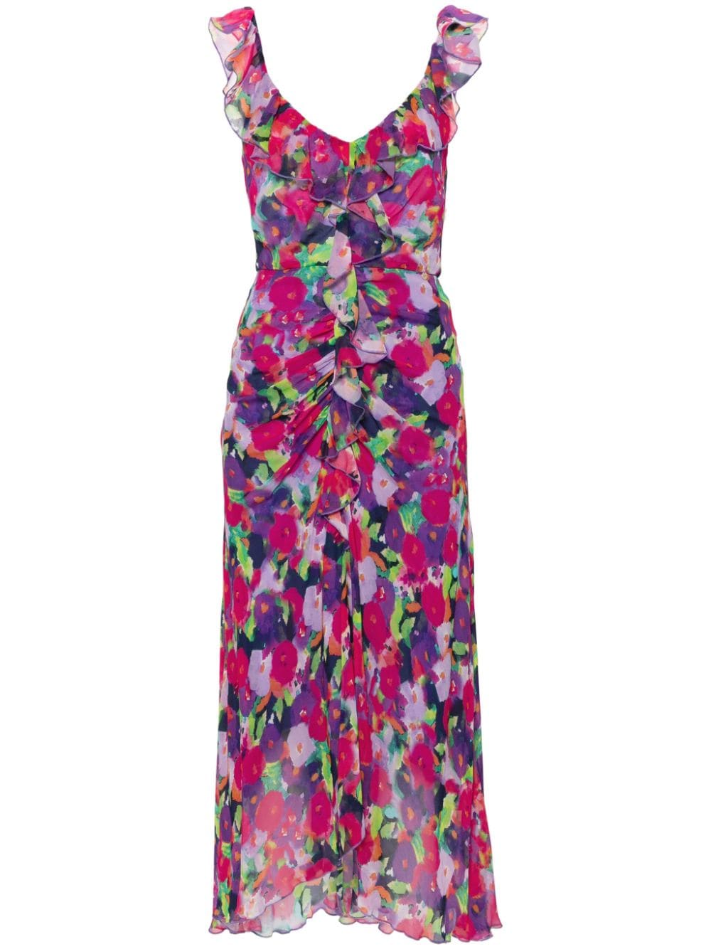 Nissa Floral-print Midi Dress In Purple