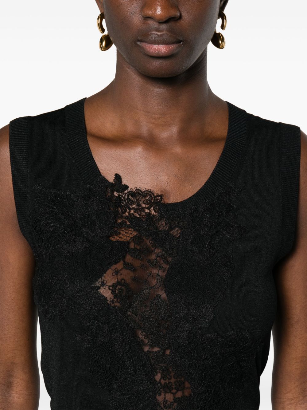 Shop Ermanno Scervino Lace-panel Fine-knit Vest In Black