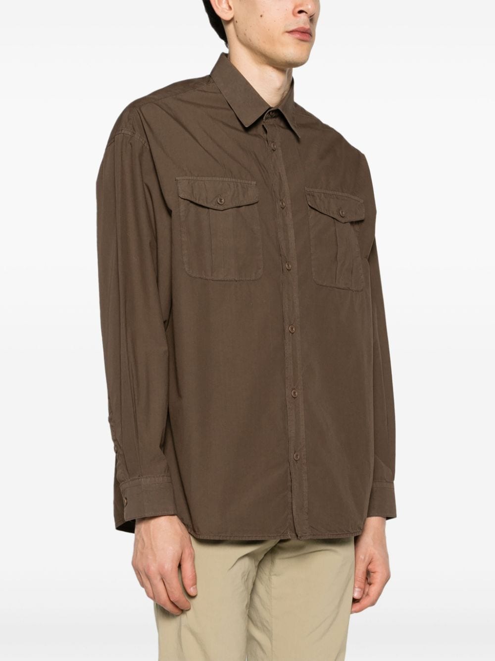 Shop Emporio Armani Classic-collar Organic Cotton Shirt In Brown