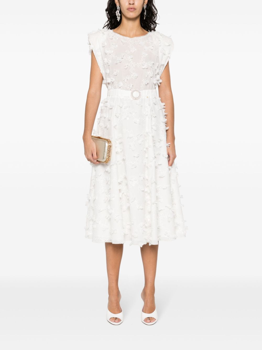 Shop Nissa Floral-appliqué Midi Dress In White