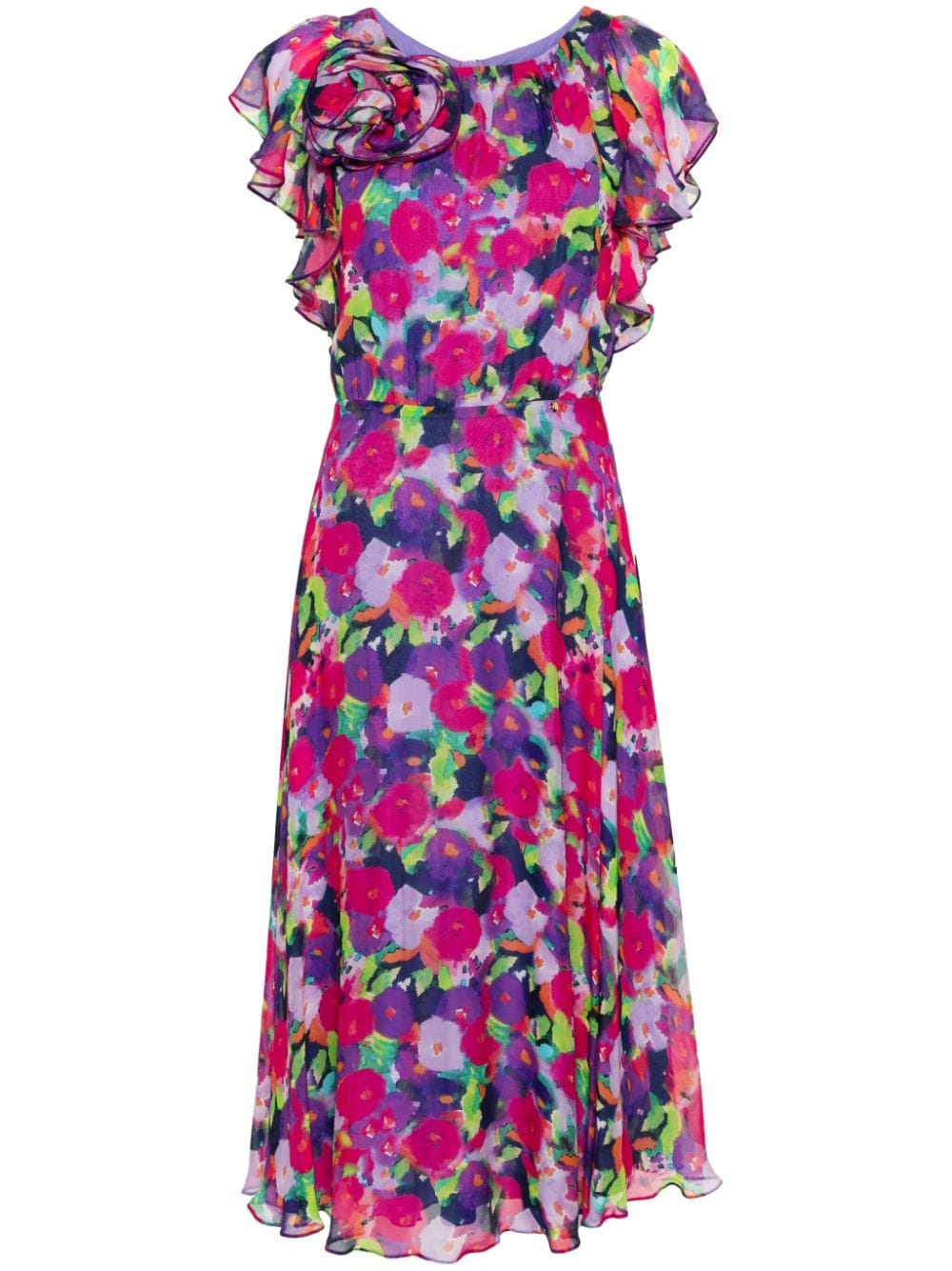 Nissa Georgette-kleid Mit Blumenapplikation In Violett