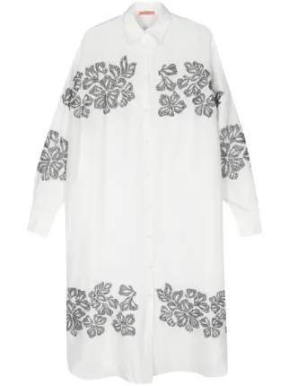Ermanno Scervino floral-embroidered Linen Shirt Dress | White | FARFETCH BH