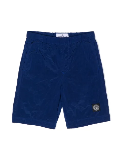 Stone Island Junior Compass-appliqué shell shorts