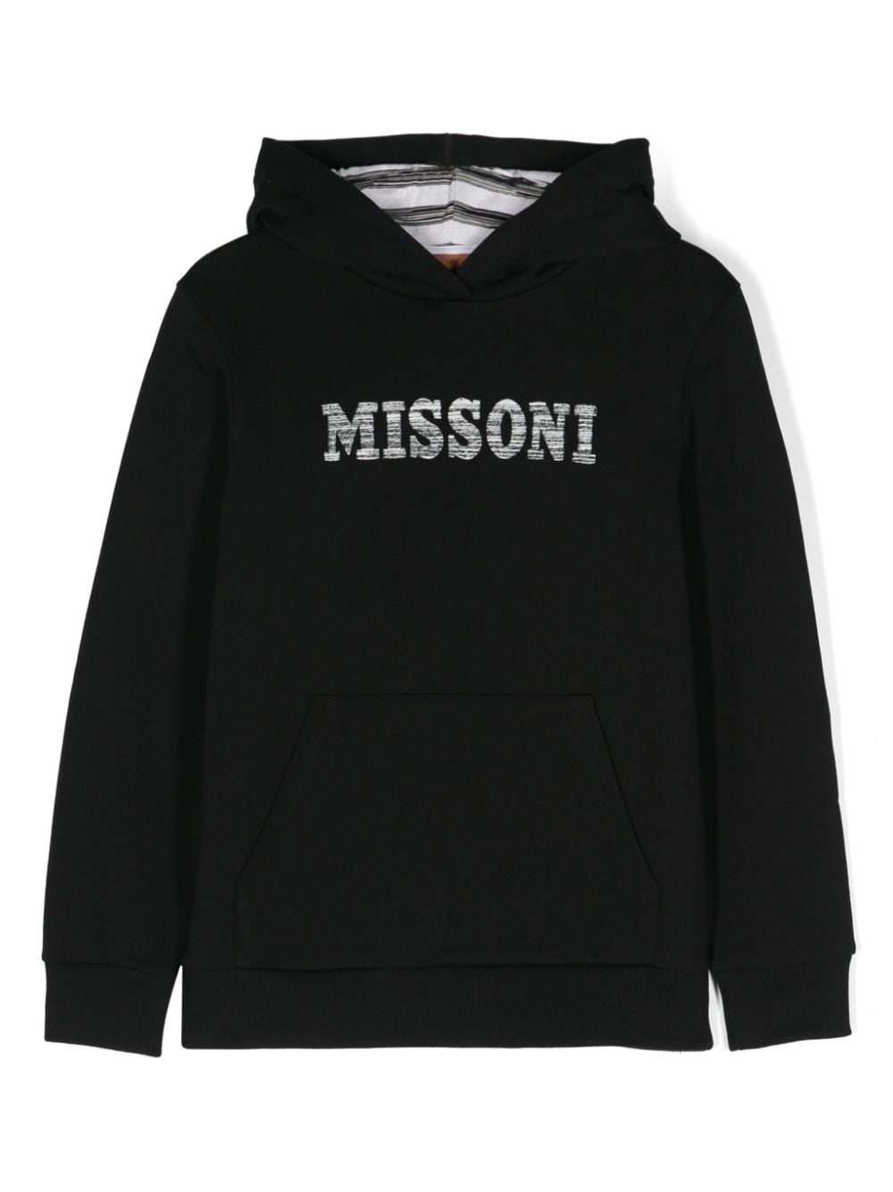 Missoni Kids logo-embroidered cotton hoodie Zwart