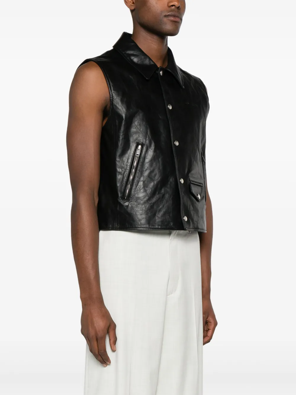 Givenchy Press-stud Leather Gilet In Black