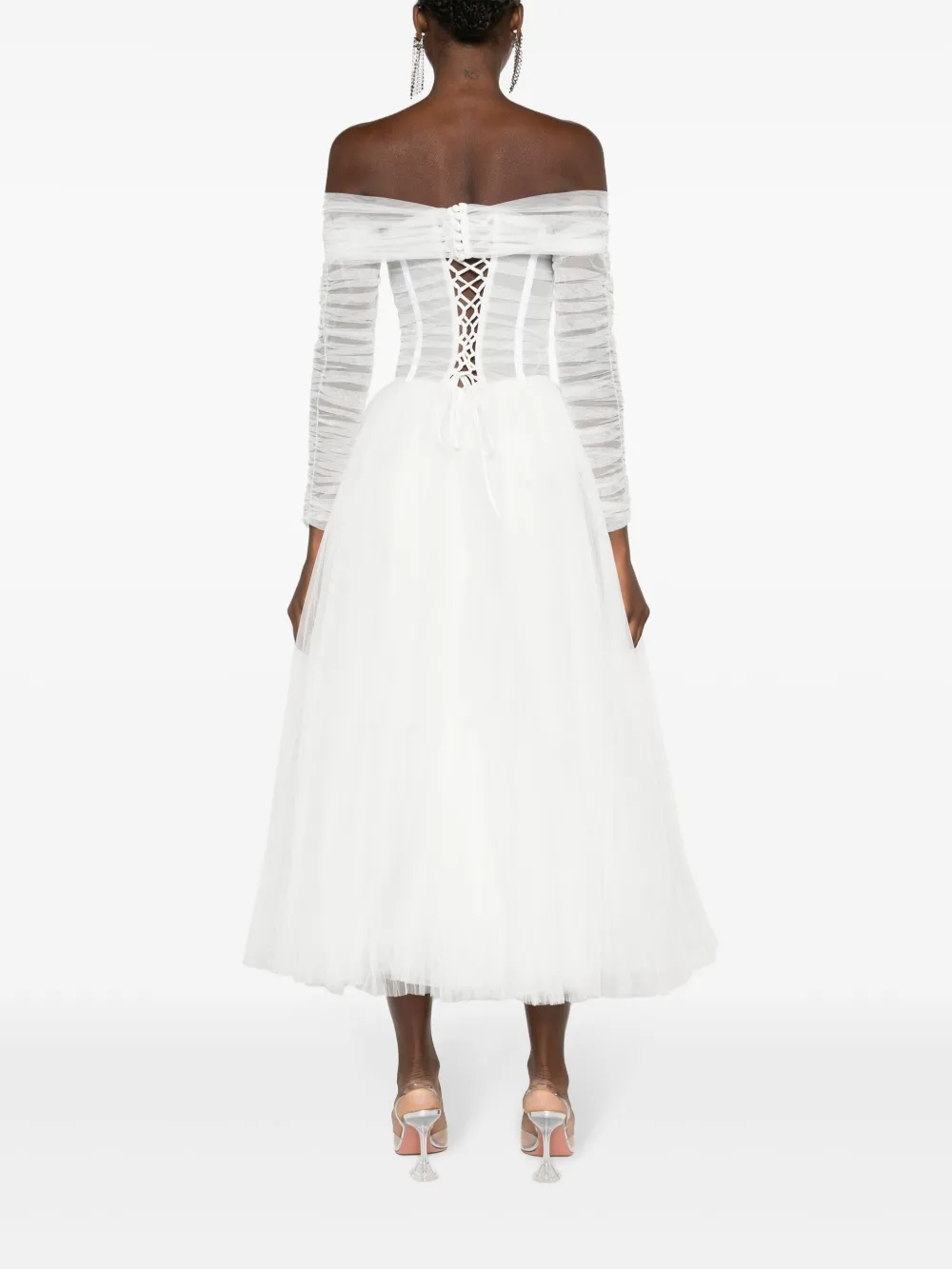 Ana Radu Tulen midi-jurk met korset Wit