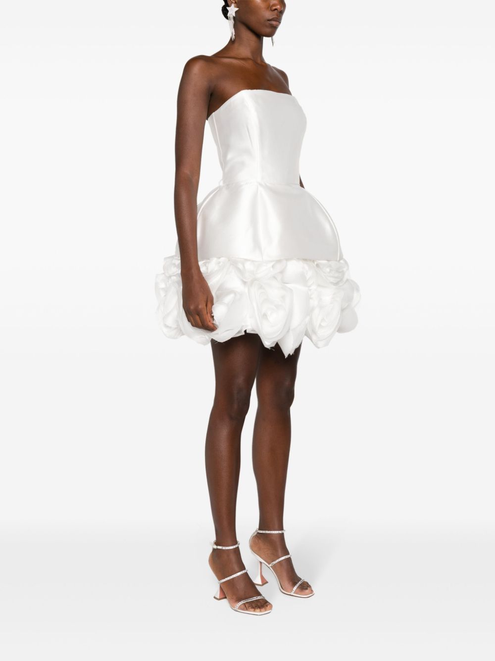 Shop Ana Radu Floral-appliqué Strapless Minidress In White