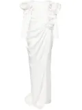 Ana Radu floral-appliqué draped gown - White