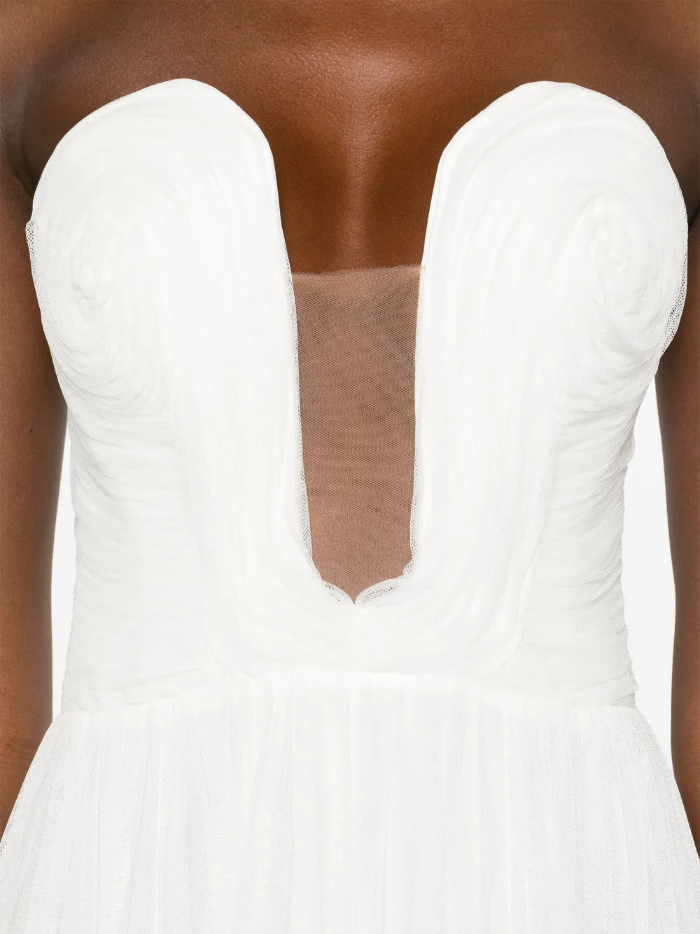 Ana Radu U-neck Strapless Tulle Gown In White