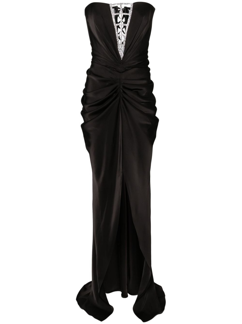 Ana Radu Rhinestone-embellished Strapless Gown In 黑色