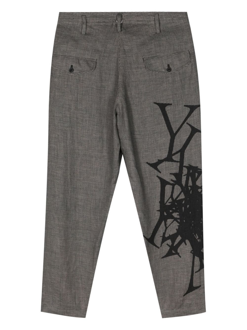 Shop Yohji Yamamoto Dogtooth-pattern Tapered Trousers In Black