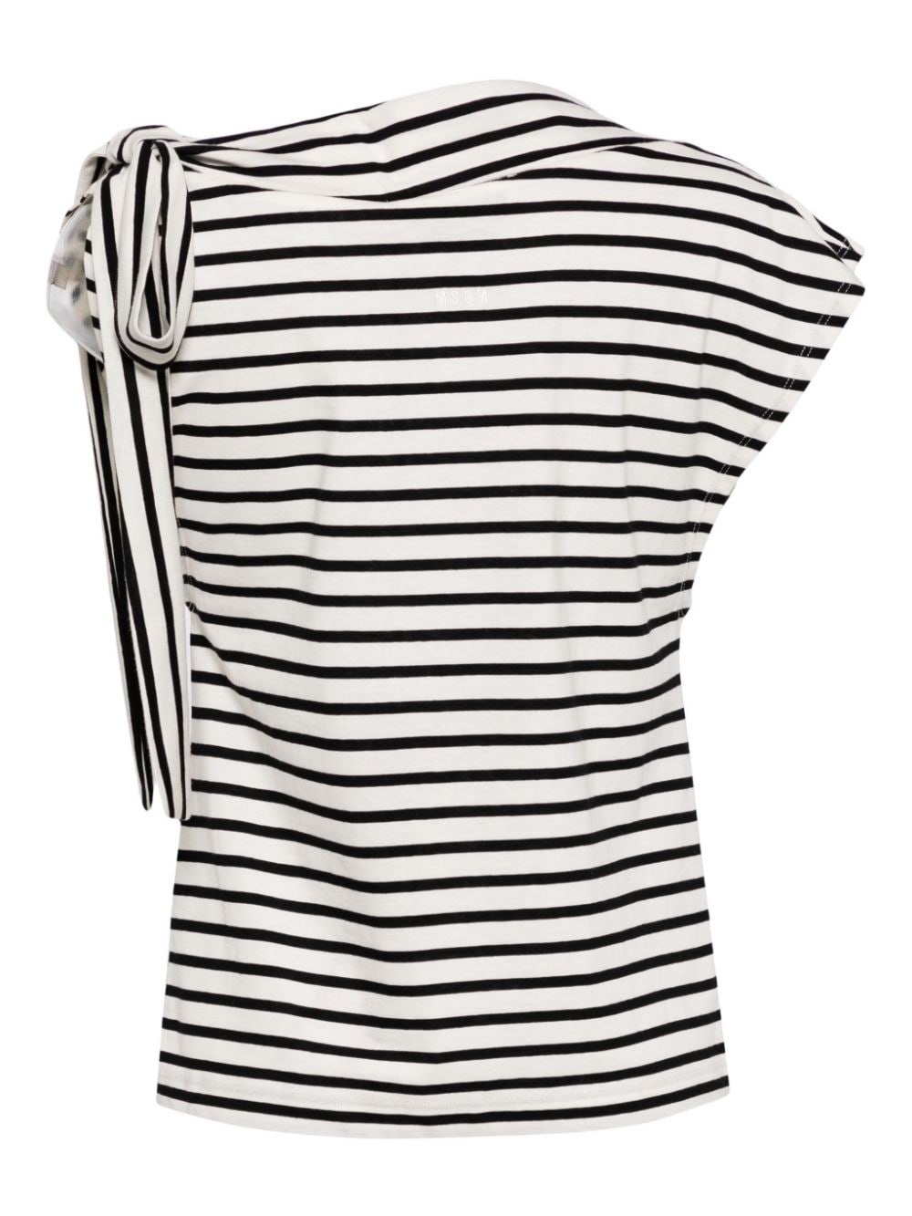 Shop Msgm Bow-detail Striped Cotton Top In Black