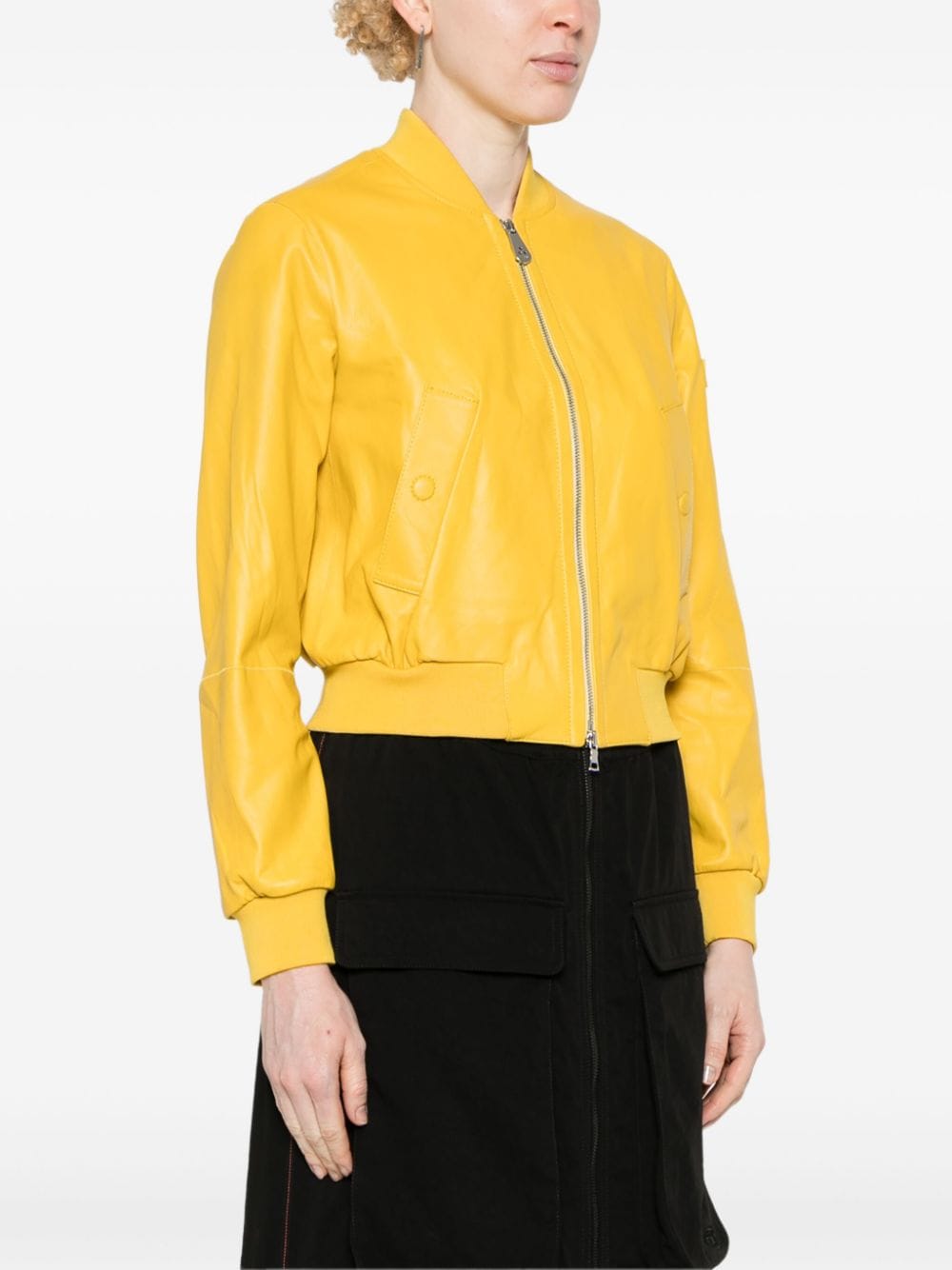 Shop Peuterey Chiosya Leather Bomber Jacket In Yellow