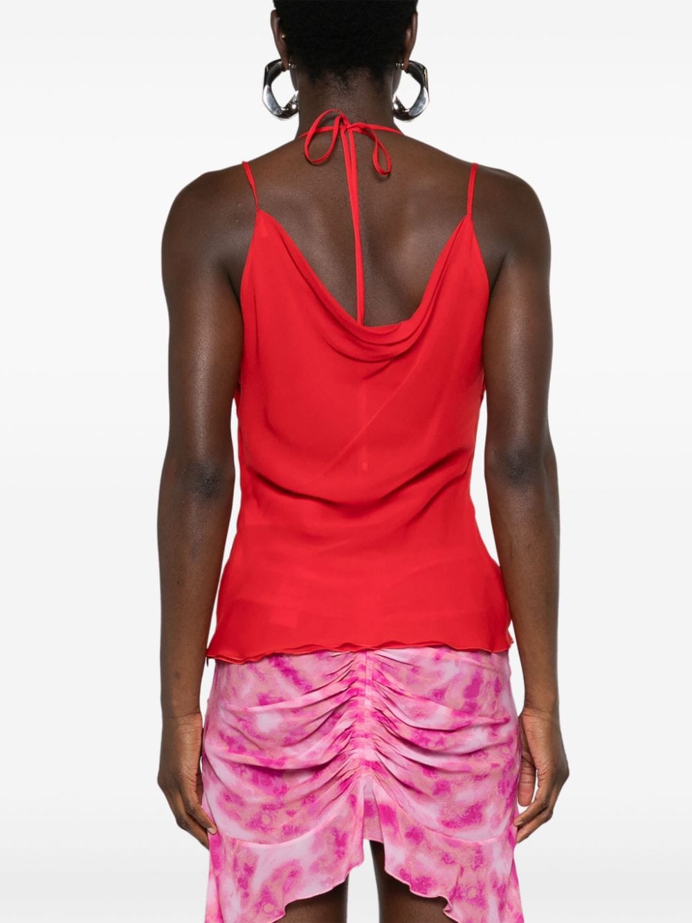 Shop Blumarine Butterfly-motif Layered Silk Top In Red
