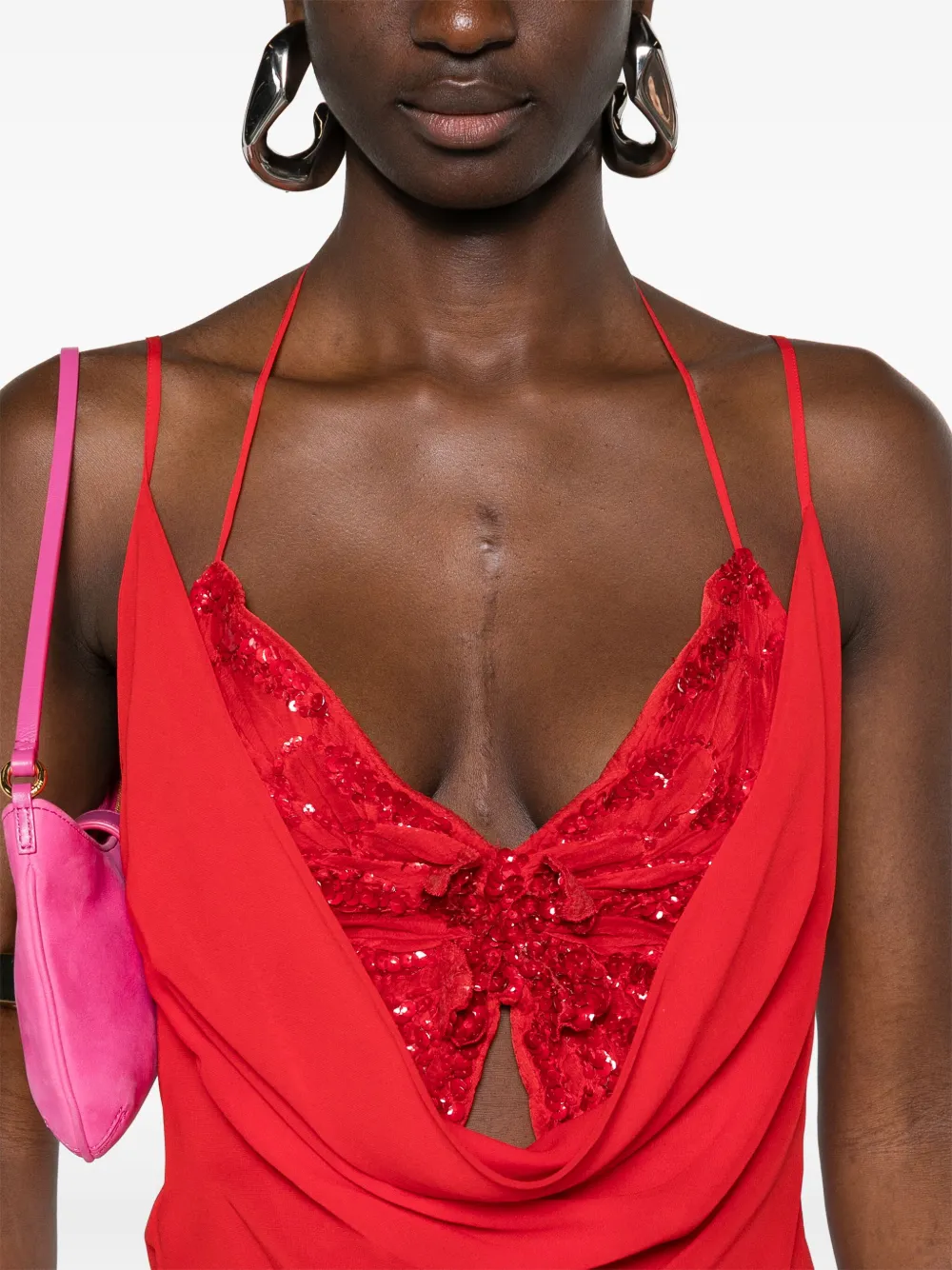 Blumarine Butterfly-motif Layered Silk Top In Red