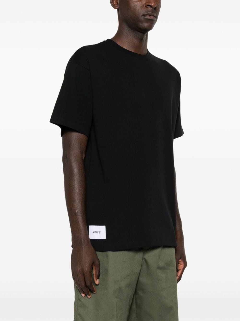 Shop Wtaps Logo-appliqué Cotton T-shirt In Black