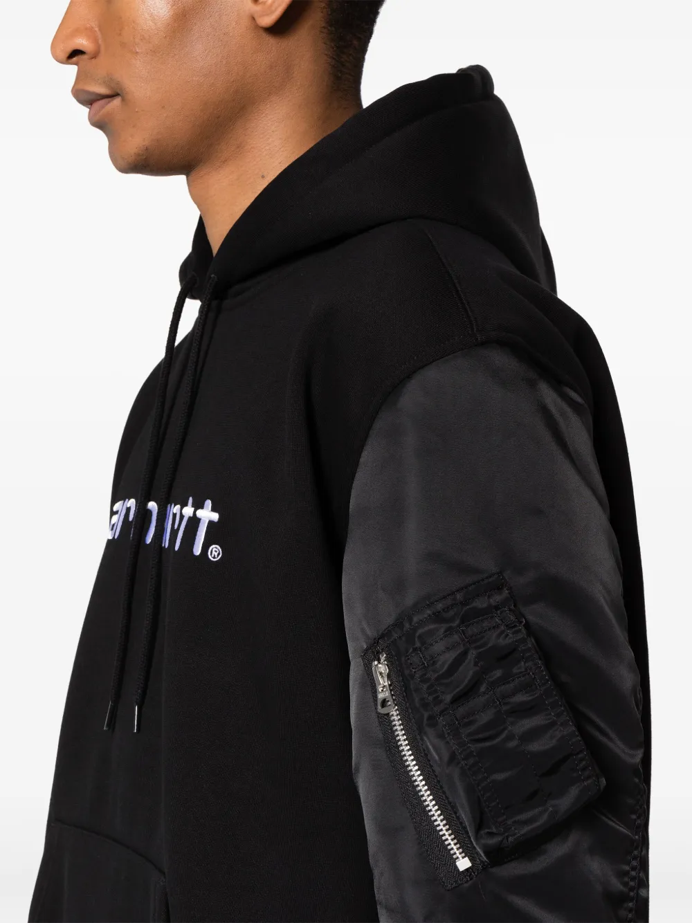 Shop Junya Watanabe X Carhartt Logo-embroidered Hoodie In Black