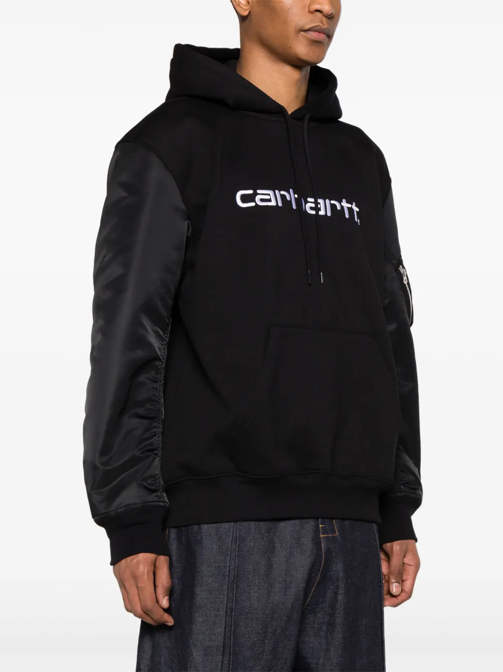 Shop Junya Watanabe X Carhartt Logo-embroidered Hoodie In Black