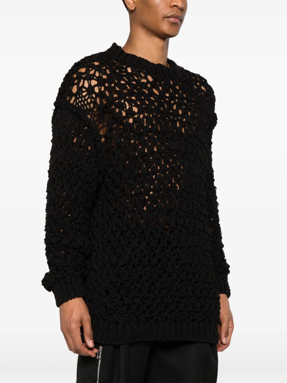 Shop Junya Watanabe Open-knit Linen-blend Jumper In Black