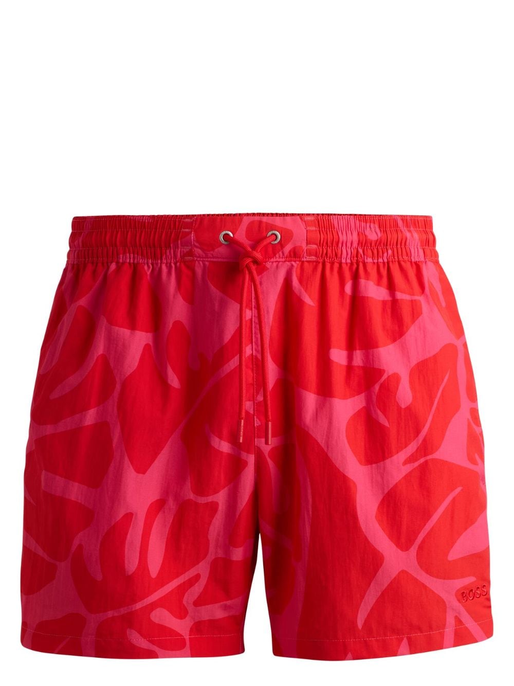 Hugo Boss Leaf-print Swim Shorts In Red