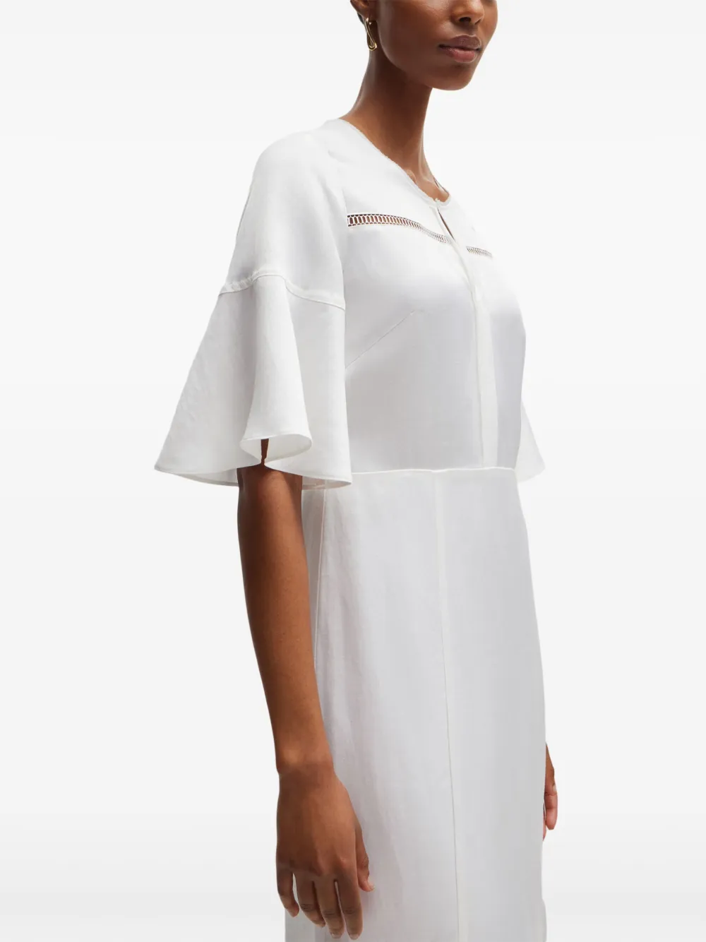 BOSS Flared midi-jurk met geperforeerd detail Wit