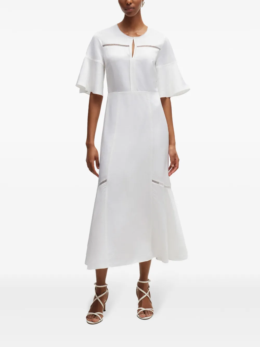 BOSS Flared midi-jurk met geperforeerd detail Wit