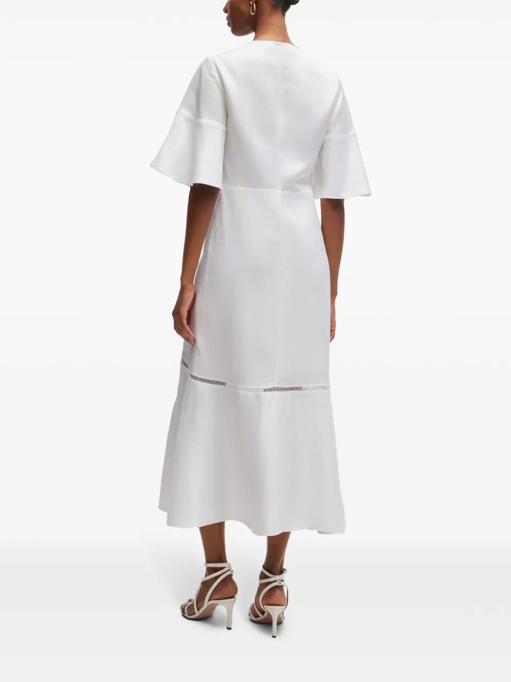 BOSS Flared midi-jurk met geperforeerd detail Wit