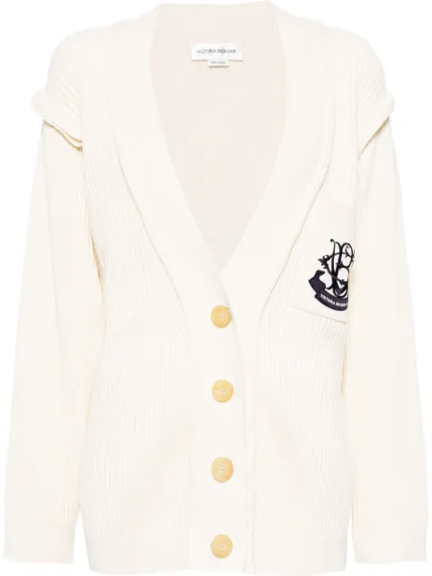 Victoria Beckham logo-embroidered ribbed-knit cardigan