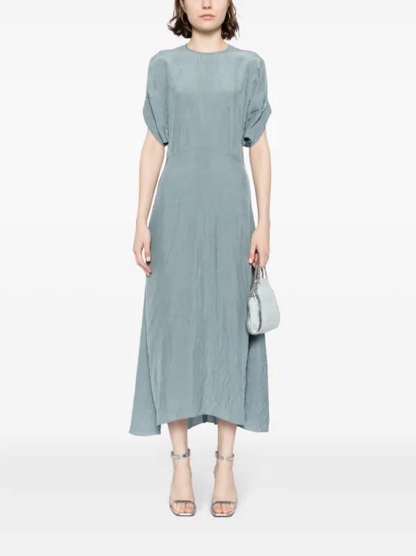 Victoria Beckham gathered-detail shorts-sleeved Dress | Blue | FARFETCH