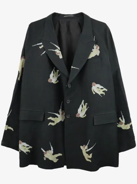 Yohji Yamamoto blazer con botones y ángeles estampados