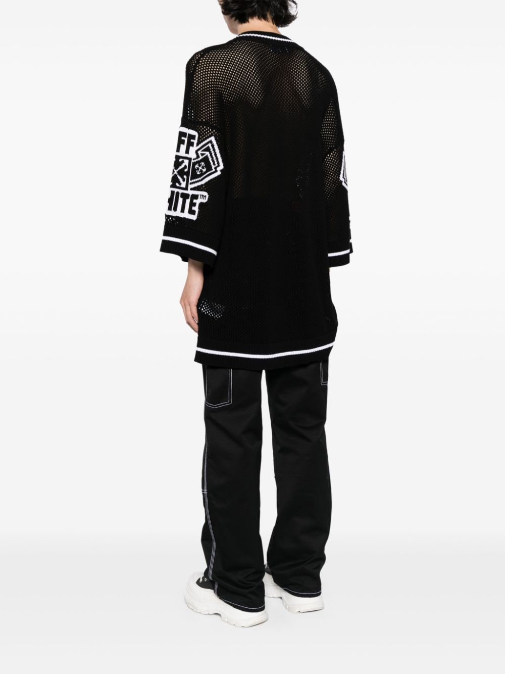 Shop Off-white Varsity Knitted-mesh T-shirt In Black