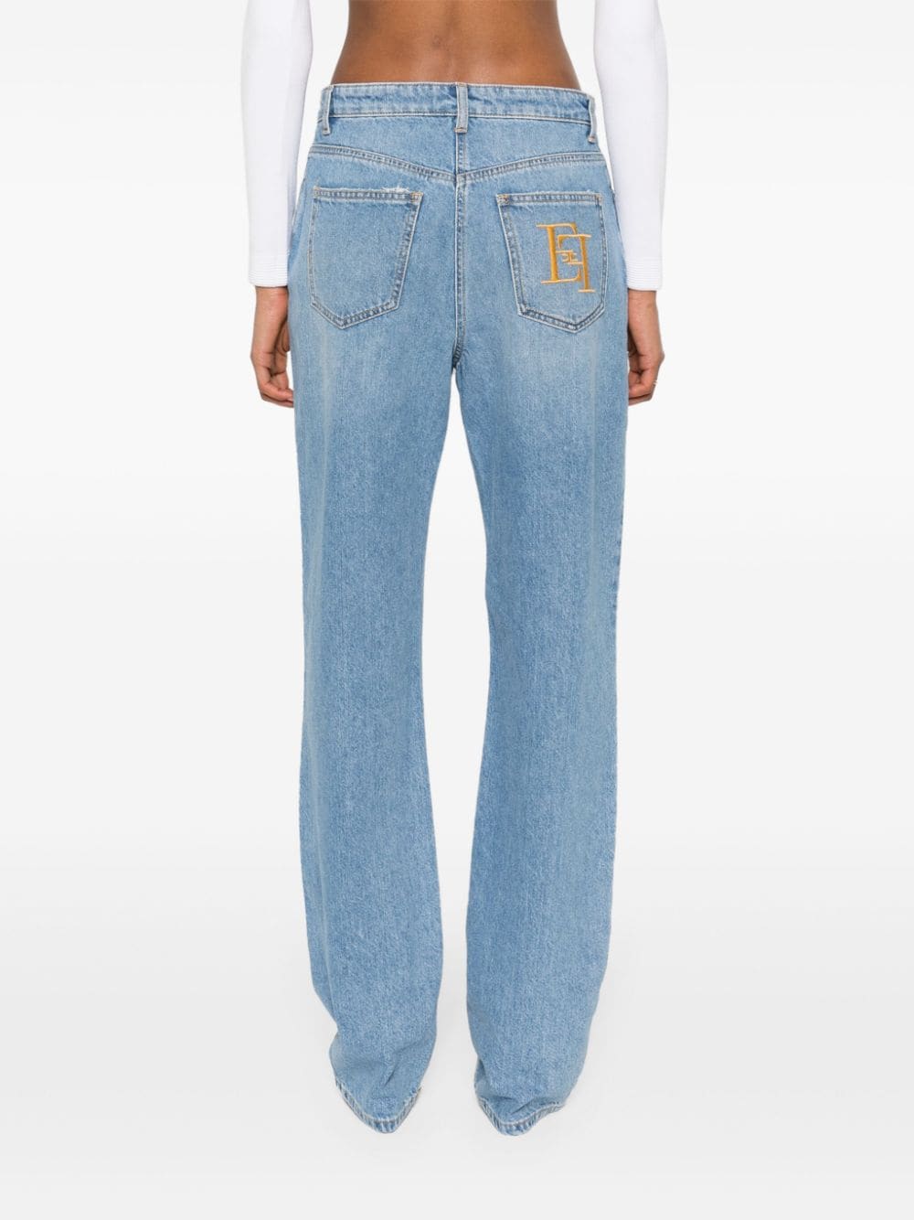 Shop Elisabetta Franchi Embroidered-logo Straight-leg Jeans In Blue
