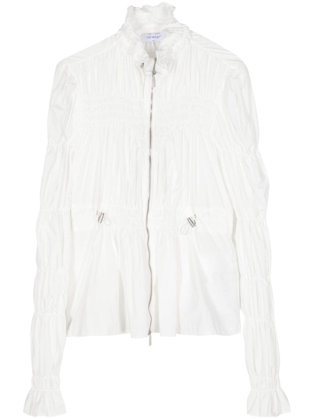 Off-white Ruched Zip-up Jacket In White