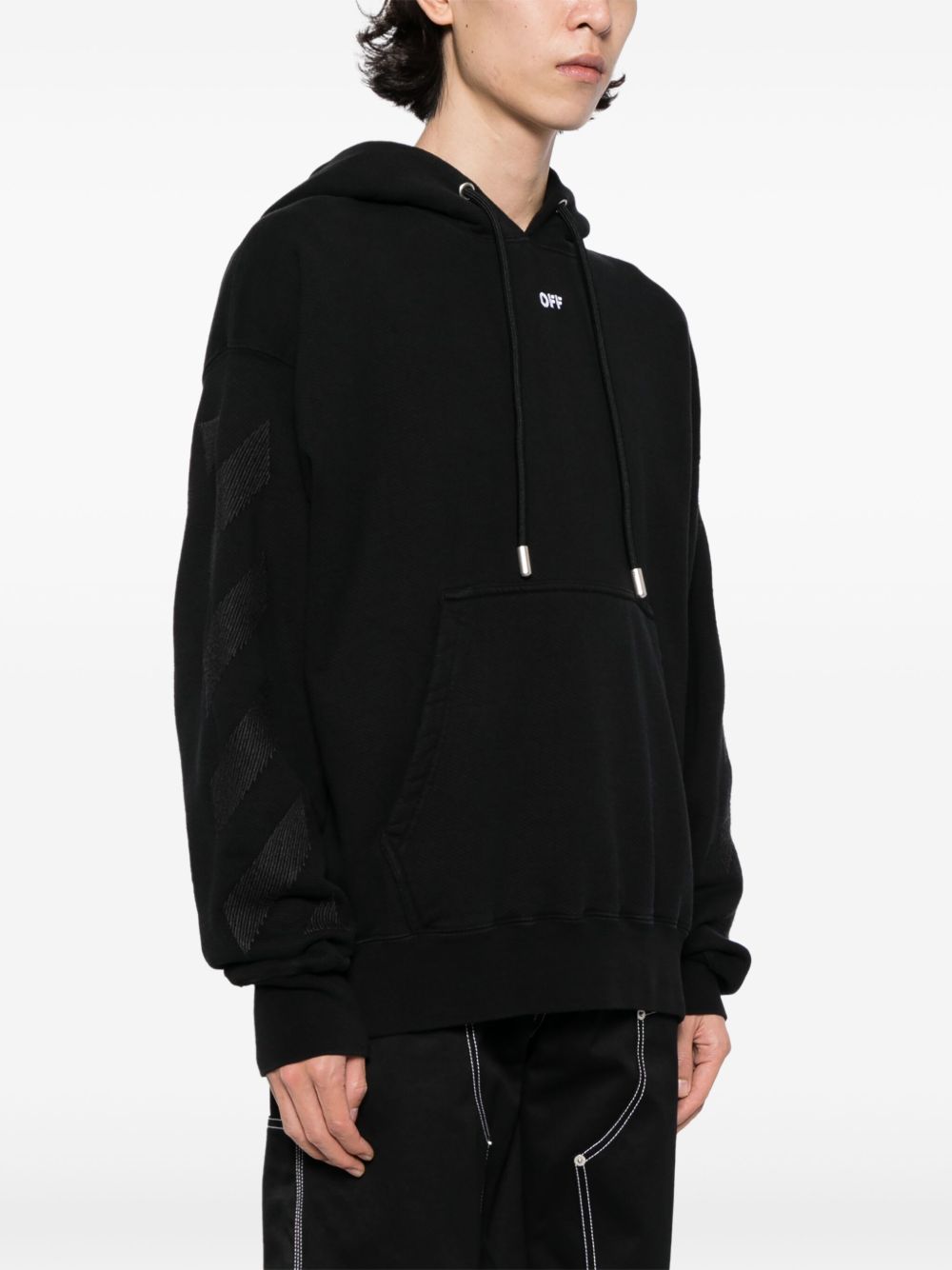 Off White Logo Embroidered Cotton Hoodie Black Farfetch 5719