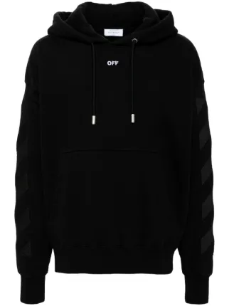 Off White logo embroidered Cotton Hoodie Black FARFETCH GE