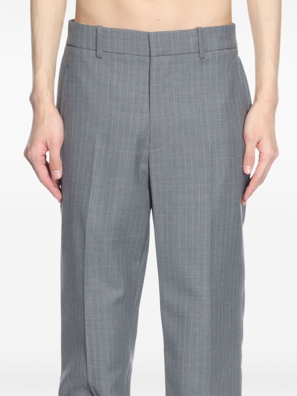 Shop Helmut Lang Straight-leg Tailored Wool Trousers In 灰色