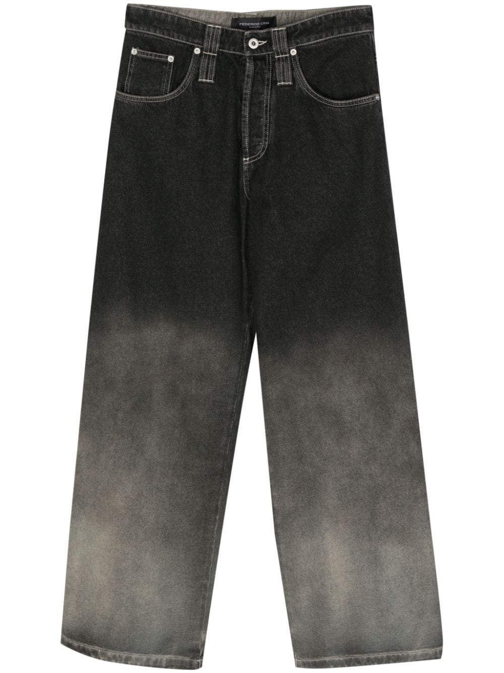 Shop Federico Cina Faded-effect Wide-leg Jeans In Black