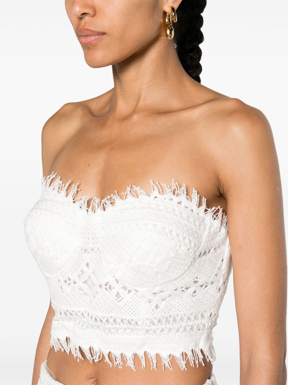 Shop Ermanno Scervino Crochet Bustier Cropped Blouse In White