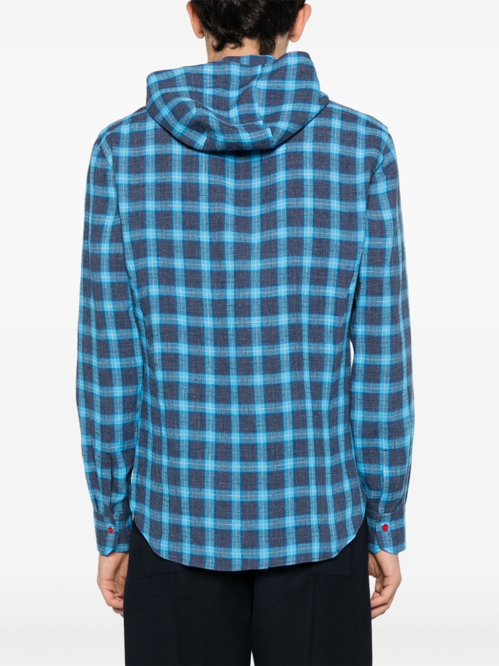 Shop Kiton Mariano Checked Hooded Shirt In Blue